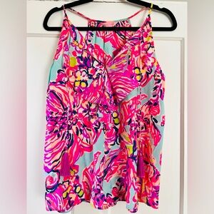 Lilly Pulitzer Lachelle Serene Blue Big Escapade Print Silk Tassel Top